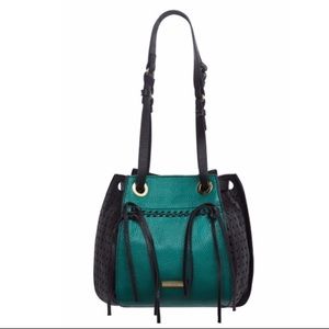 BCBG Mikko Leather Bucket Bag in Evergreen